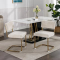 Chaises de salle à manger modernes avec piètement métallique doré, chaises de cuisine d'appoint sans accoudoirs avec capitonnage à canaux, ensemble de 2