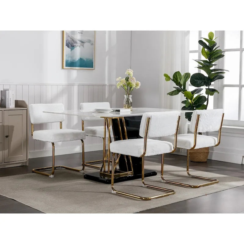 Chaises de salle à manger modernes avec piètement métallique doré, chaises de cuisine d'appoint sans accoudoirs avec capitonnage à canaux, ensemble de 2