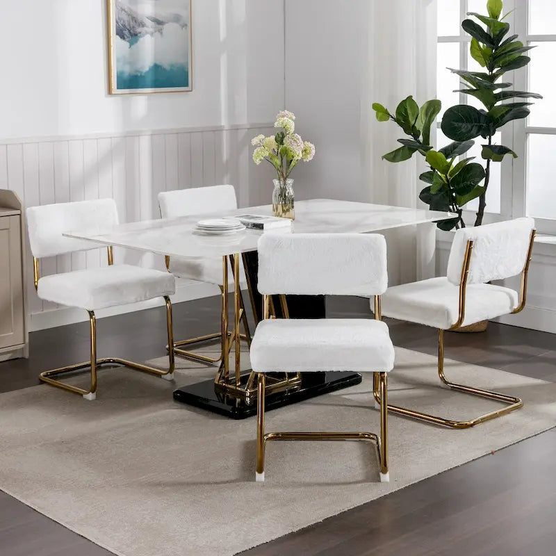 Chaises de salle à manger modernes avec piètement métallique doré, chaises de cuisine d'appoint sans accoudoirs avec capitonnage à canaux, ensemble de 2