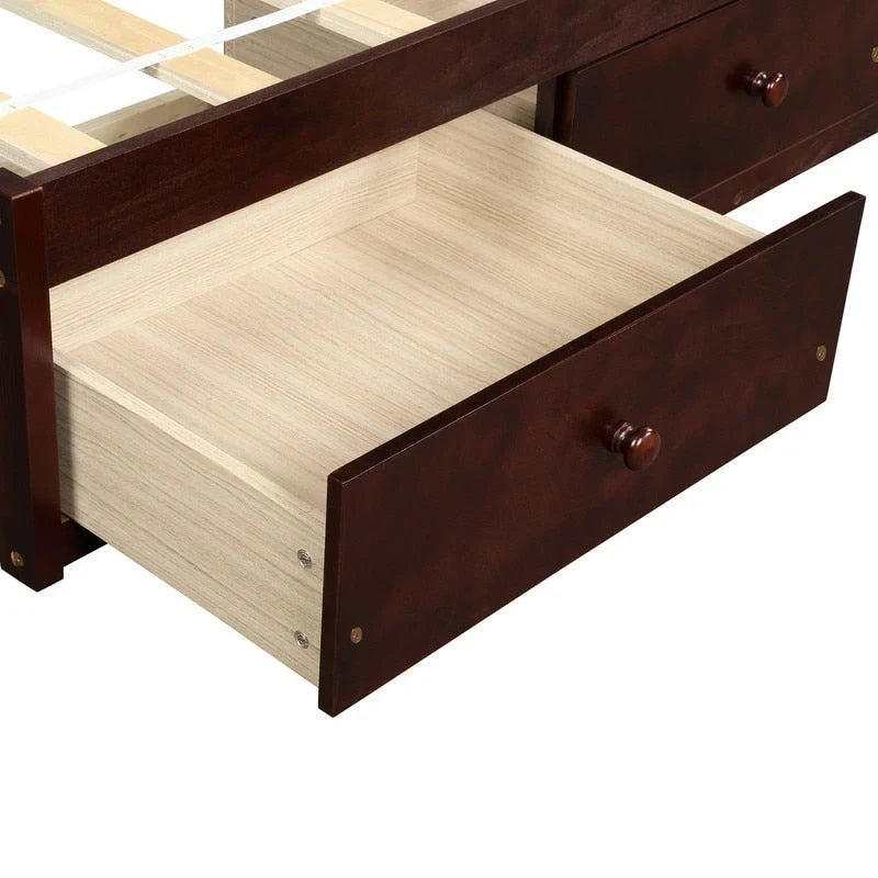 Cadre de lit plateforme en bois massif avec rangements, 3 tiroirs, taille Twin