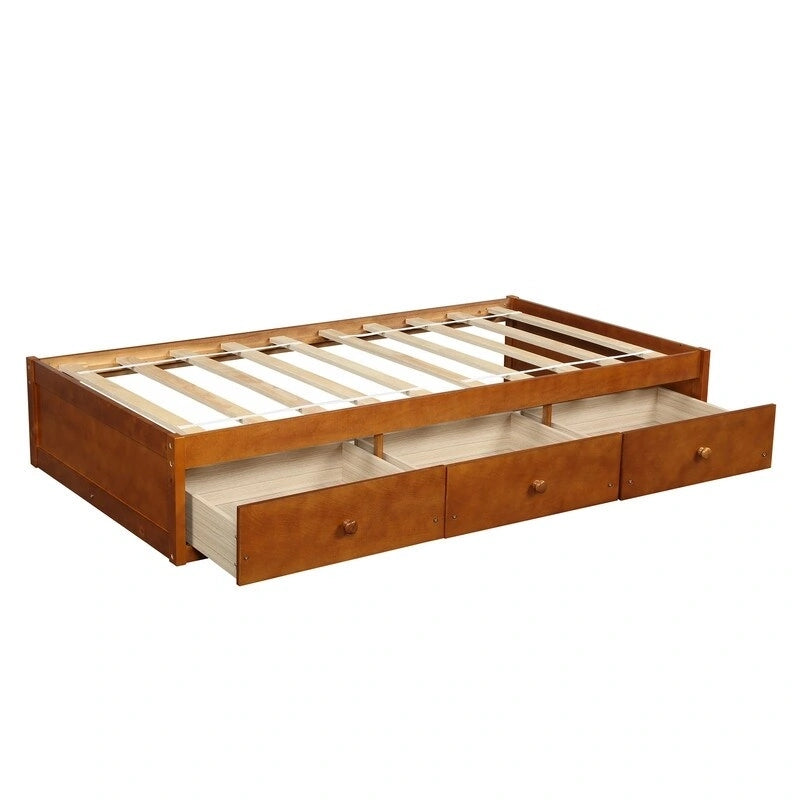 Cadre de lit plateforme en bois massif avec rangements, 3 tiroirs, taille Twin