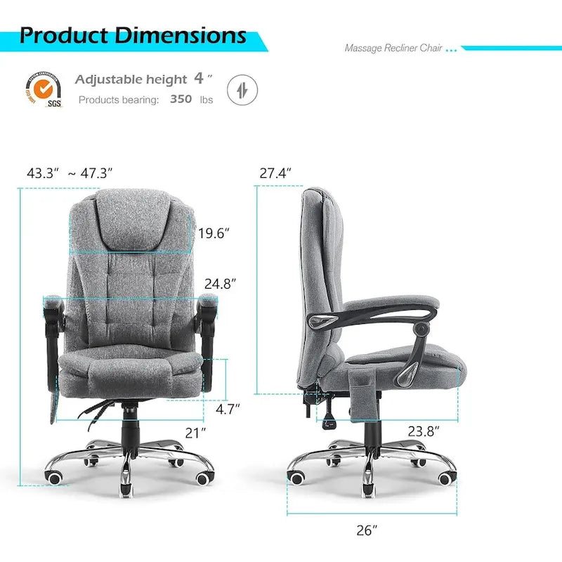Ergonomic Office Chair with 7 Points Vibrating Massage&Heat Functions