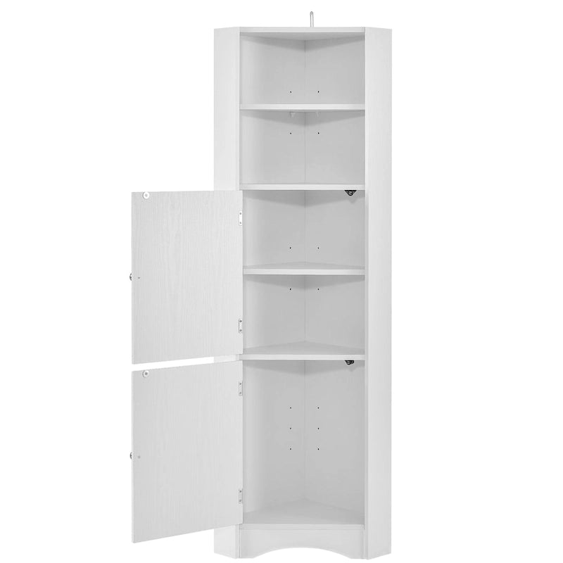 Hoher, freistehender Badezimmerschrank, Eckschrank mit Türen und verstellbaren Regalböden