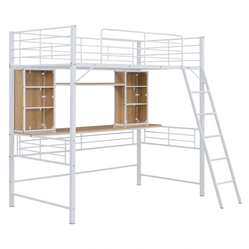 Hochbett in Twin-Größe mit Schreibtisch und Regal, Hochbett mit Leiter, Twin, Schwarz