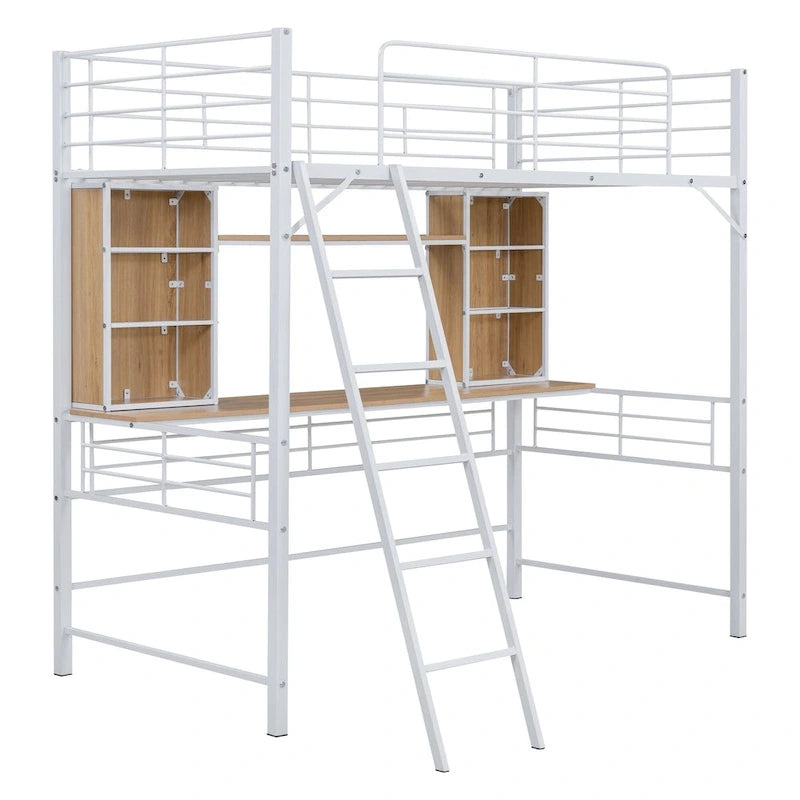 Hochbett in Twin-Größe mit Schreibtisch und Regal, Hochbett mit Leiter, Twin, Schwarz