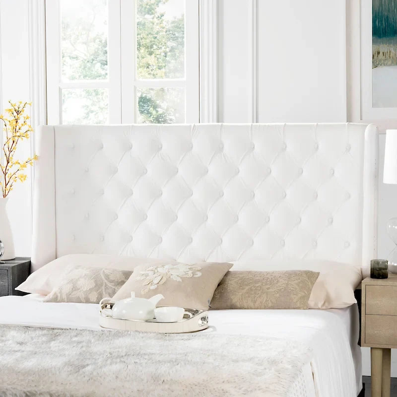 Taupe Linen Upholstered Tufted Wingback Headboard (Full)