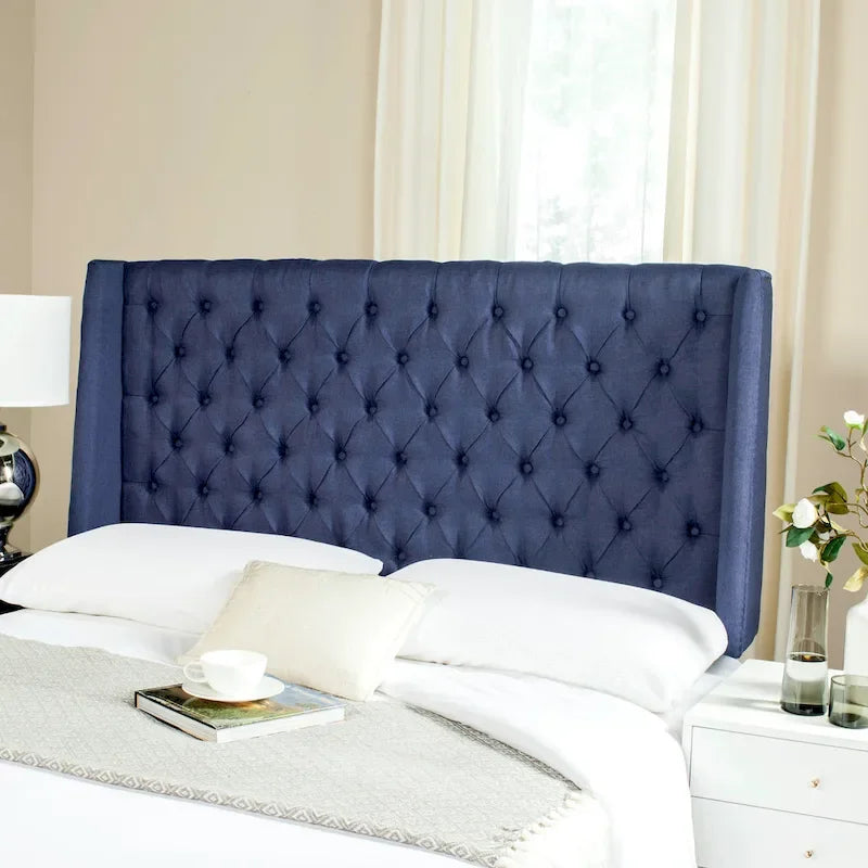 Getuftetes Wingback-Kopfteil aus taupefarbenem Leinen (Doppelbett)