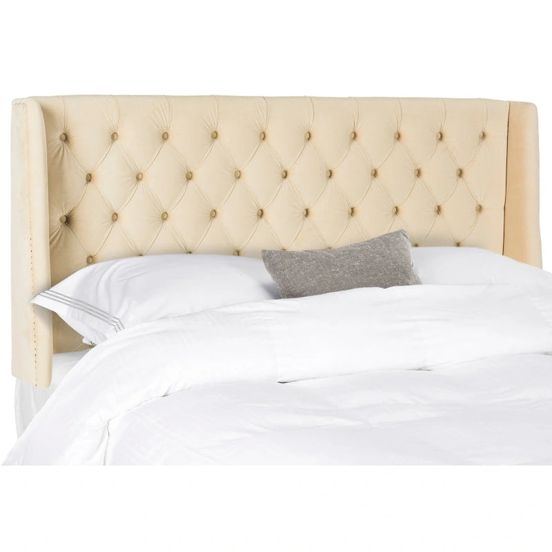 Taupe Linen Upholstered Tufted Wingback Headboard (Full)