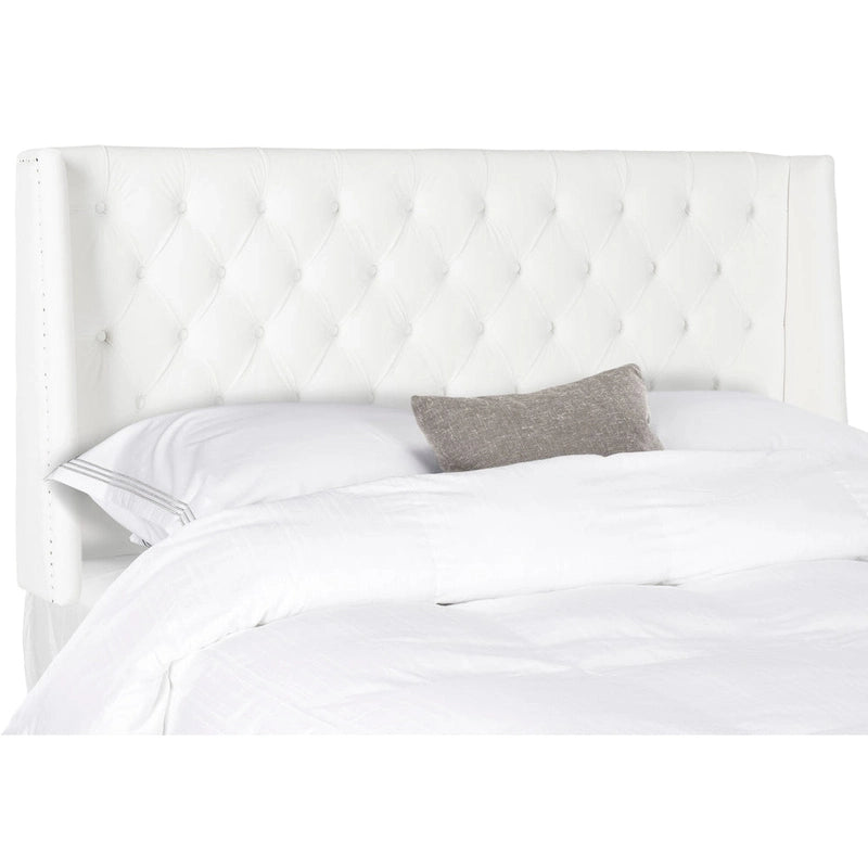 Getuftetes Wingback-Kopfteil aus taupefarbenem Leinen (Doppelbett)