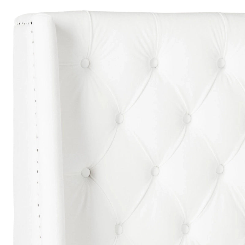 Getuftetes Wingback-Kopfteil aus taupefarbenem Leinen (Doppelbett)