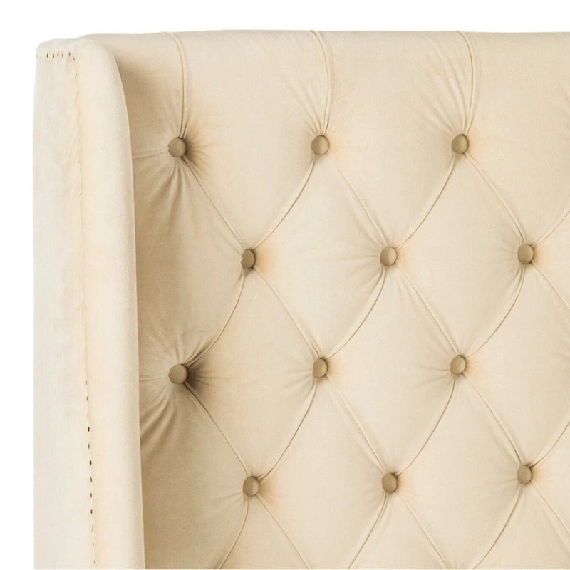 Getuftetes Wingback-Kopfteil aus taupefarbenem Leinen (Doppelbett)