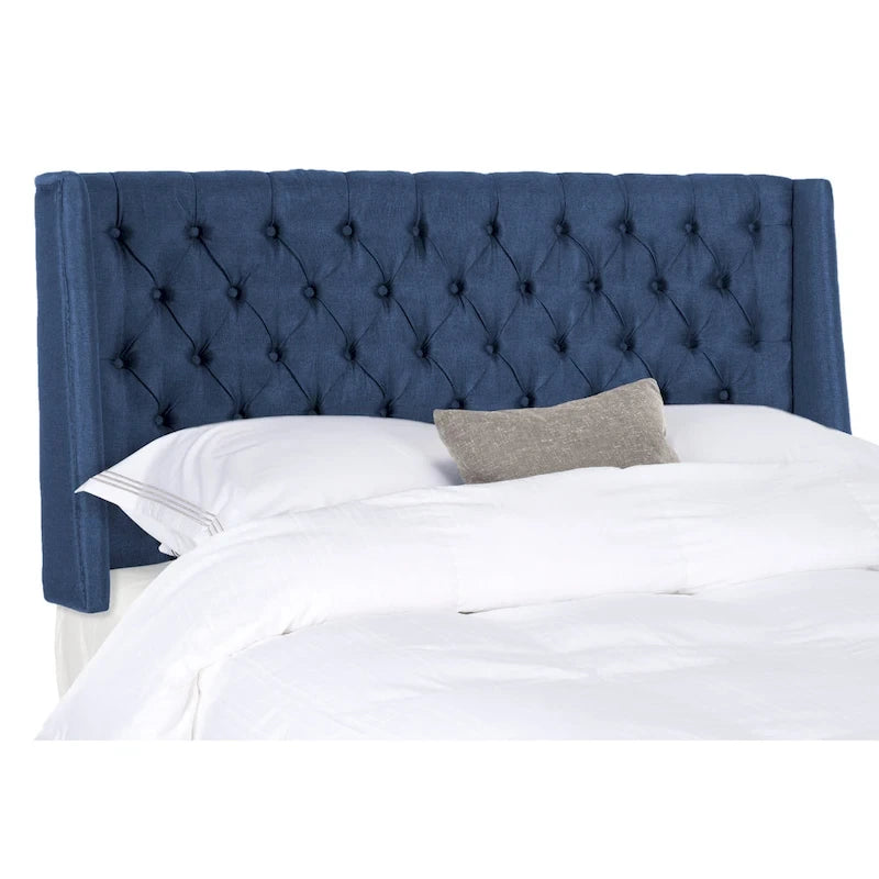 Getuftetes Wingback-Kopfteil aus taupefarbenem Leinen (Doppelbett)