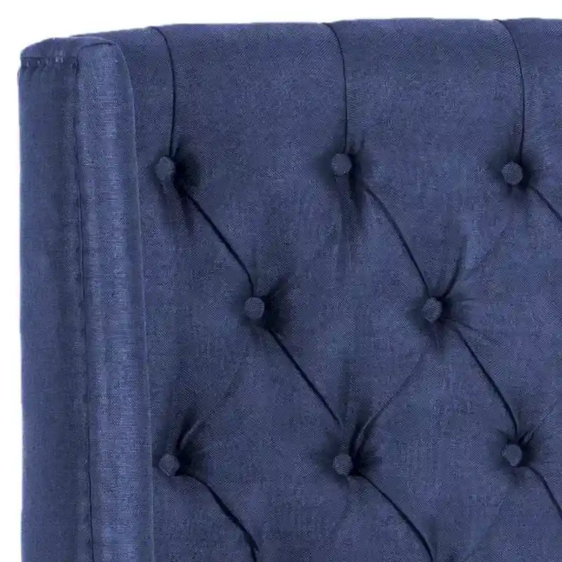 Getuftetes Wingback-Kopfteil aus taupefarbenem Leinen (Doppelbett)