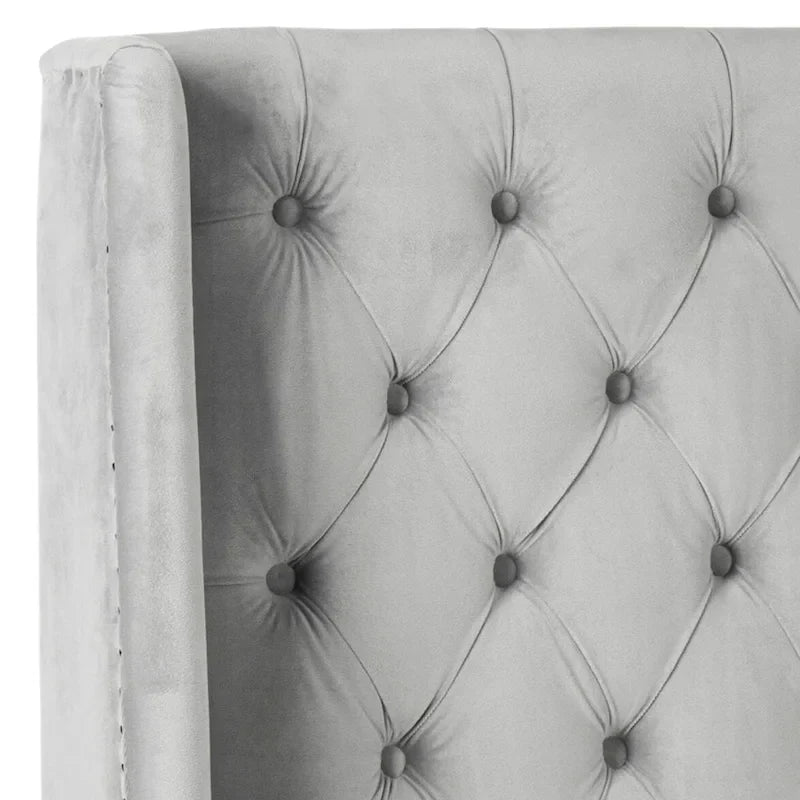 Getuftetes Wingback-Kopfteil aus taupefarbenem Leinen (Doppelbett)