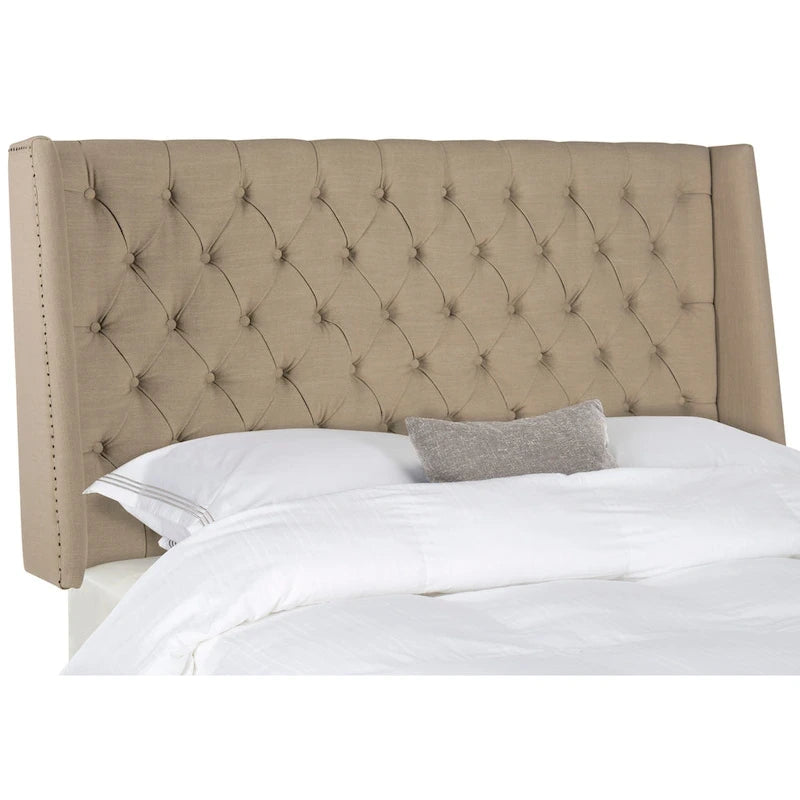 Getuftetes Wingback-Kopfteil aus taupefarbenem Leinen (Doppelbett)