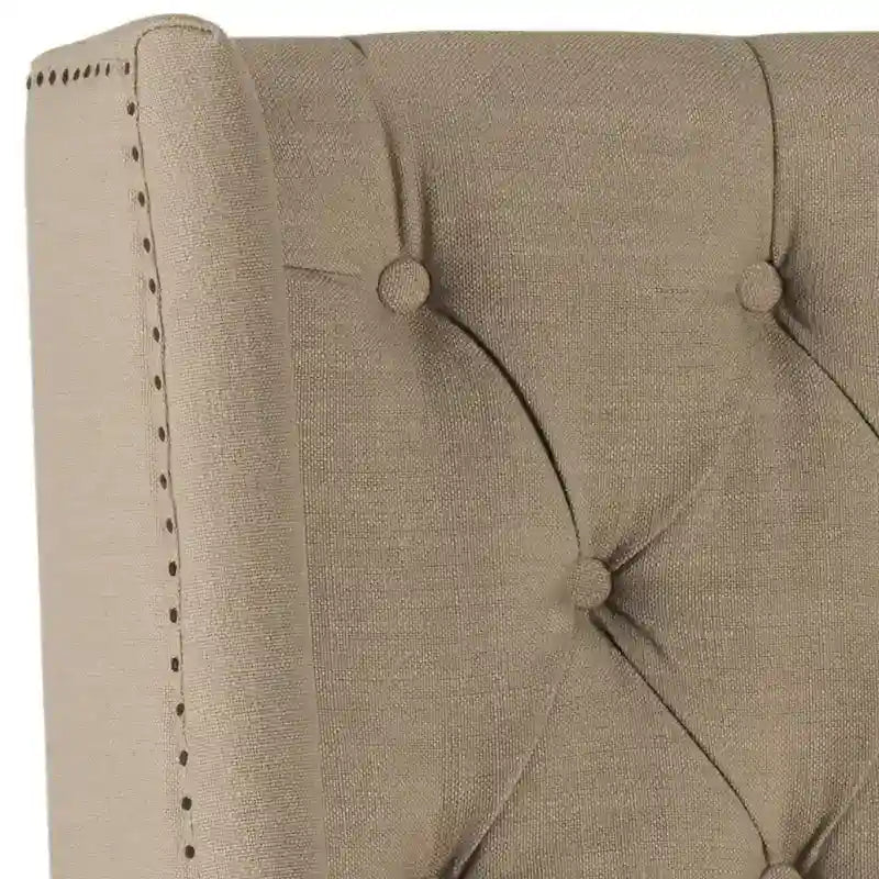 Getuftetes Wingback-Kopfteil aus taupefarbenem Leinen (Doppelbett)