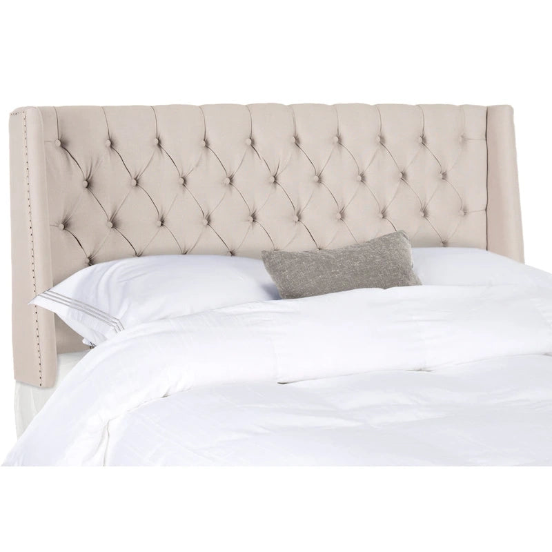Getuftetes Wingback-Kopfteil aus taupefarbenem Leinen (Doppelbett)