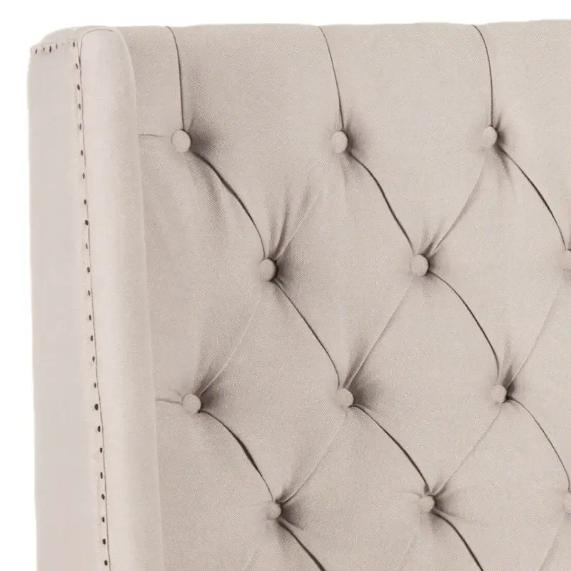 Getuftetes Wingback-Kopfteil aus taupefarbenem Leinen (Doppelbett)