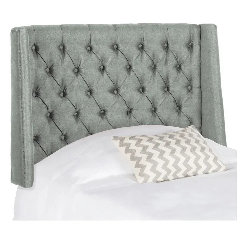 Getuftetes Wingback-Kopfteil aus taupefarbenem Leinen (Doppelbett)