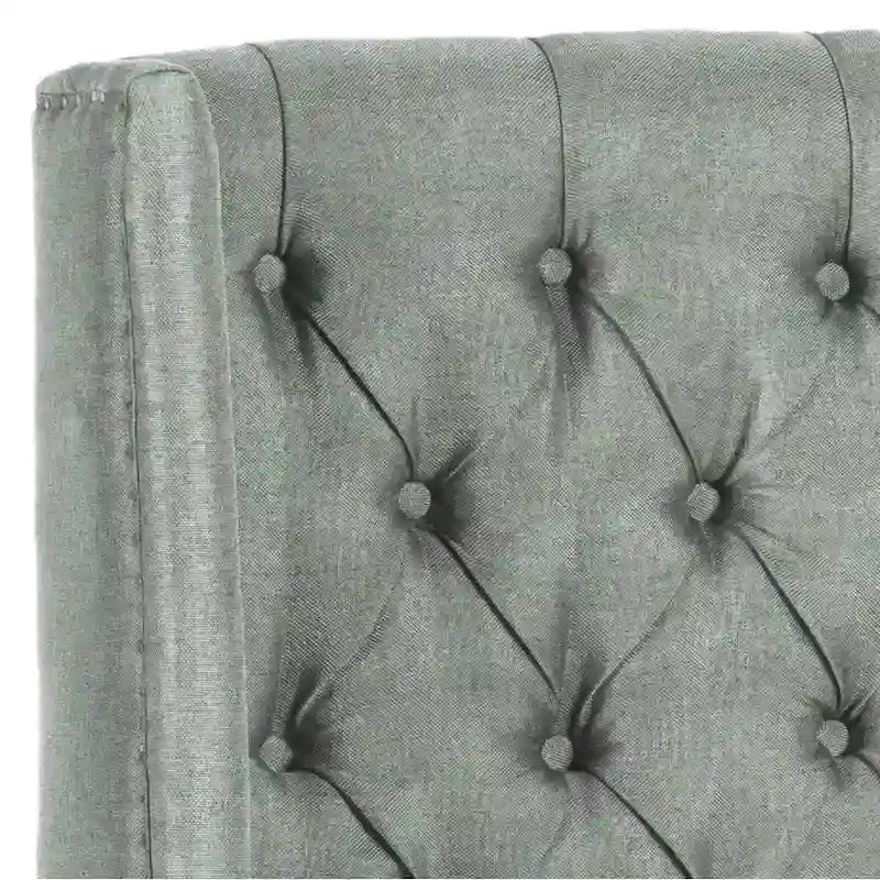 Getuftetes Wingback-Kopfteil aus taupefarbenem Leinen (Doppelbett)