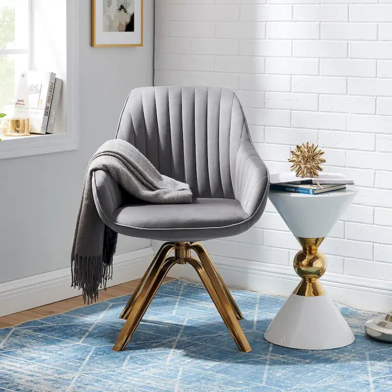 Chaise pivotante moderne en velours avec finition dorée