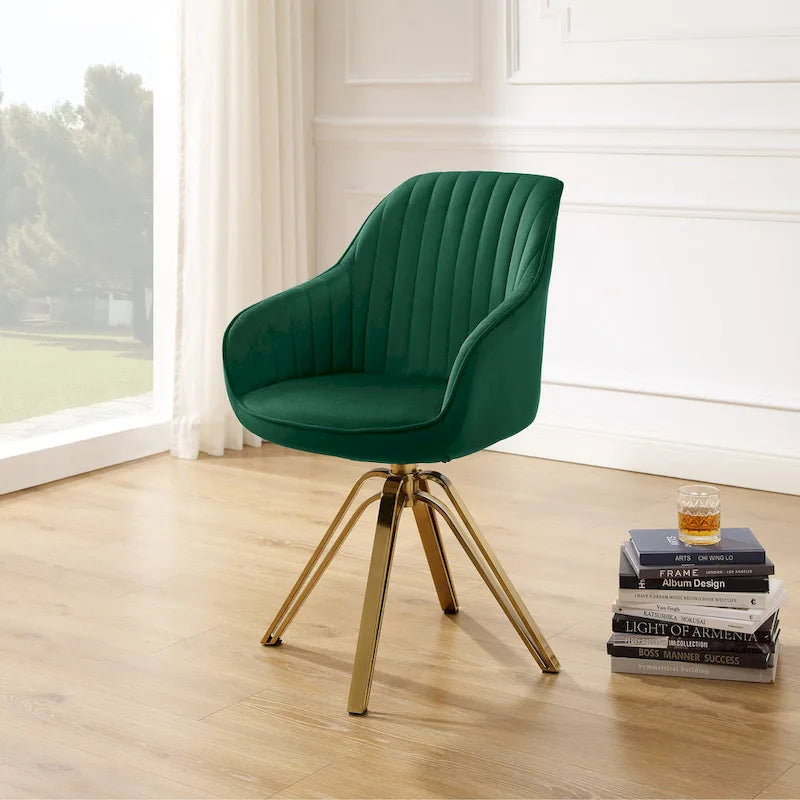 Chaise pivotante moderne en velours avec finition dorée