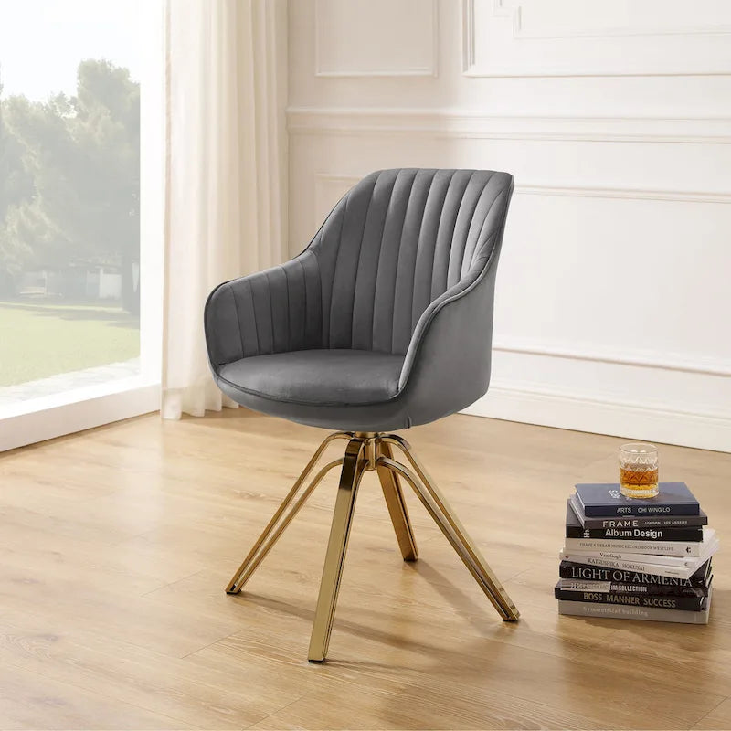 Chaise pivotante moderne en velours avec finition dorée