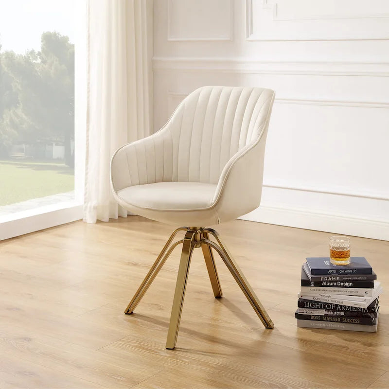 Chaise pivotante moderne en velours avec finition dorée