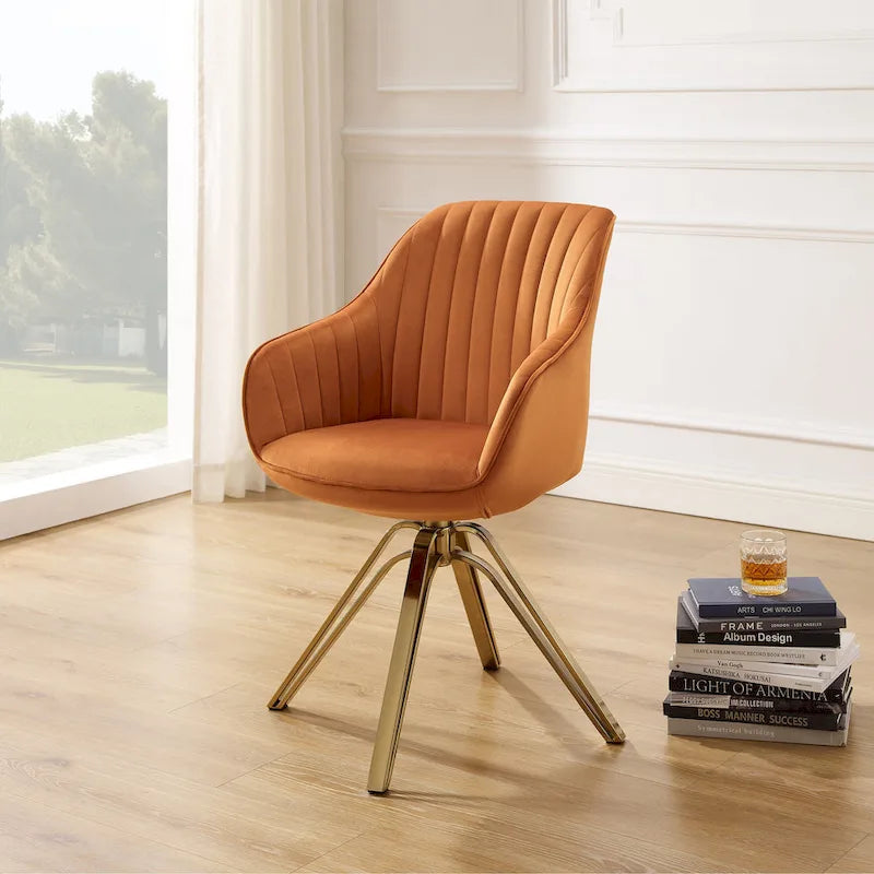 Chaise pivotante moderne en velours avec finition dorée