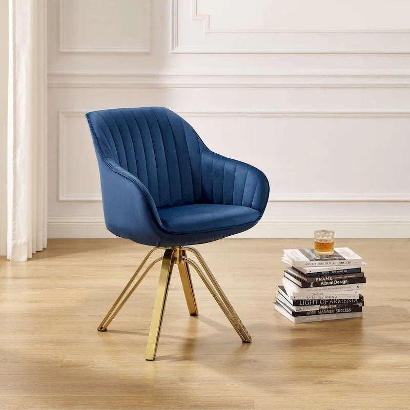 Chaise pivotante moderne en velours avec finition dorée