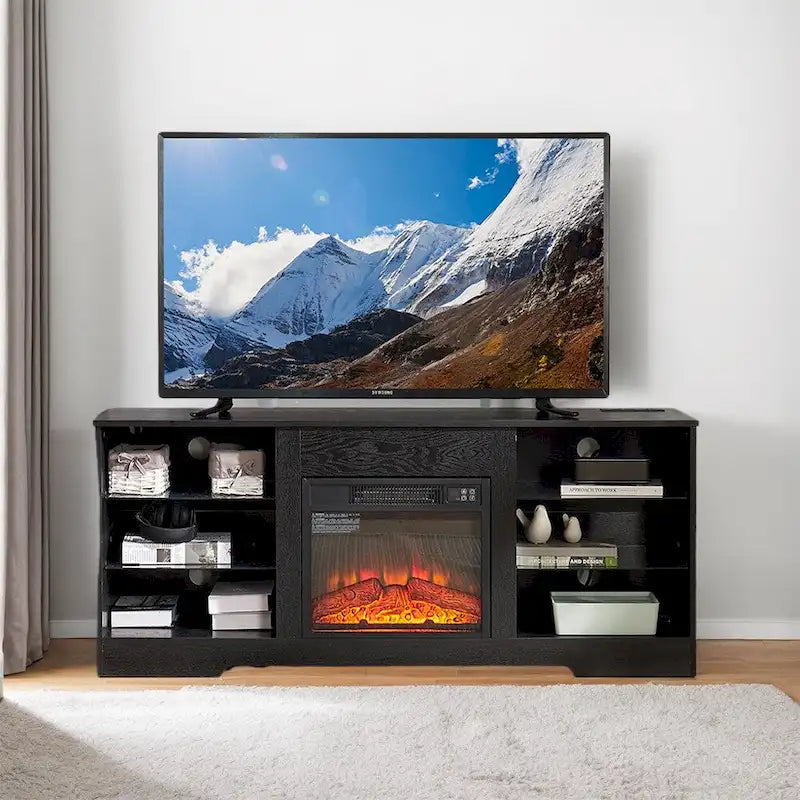 Meuble TV avec cheminée 58W, cheminée 18, éclairage LED, prise USB - 58W*15.5D*24.4H