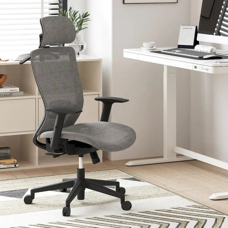 Ergonomischer Bürostuhl mit 360°-Drehfunktion, höhenverstellbarem Netzbezug, verstellbarer Kopfstütze, Lendenstütze und Armlehnen