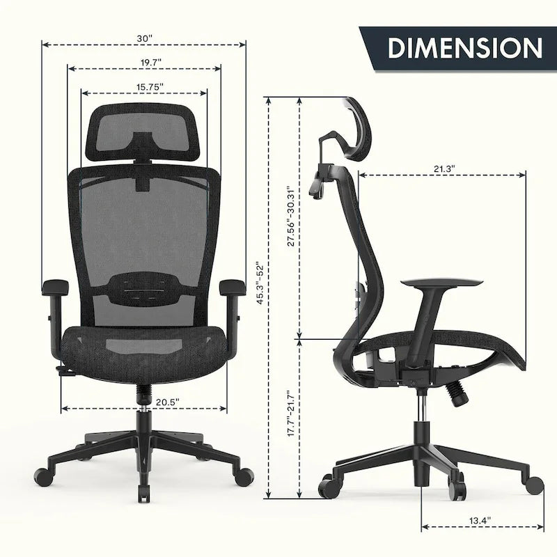 Ergonomic Office Desk Chair 360 Swivel Height Adjustable Mesh Chair Adjustable Headrest, Lumbar Support, Armrest