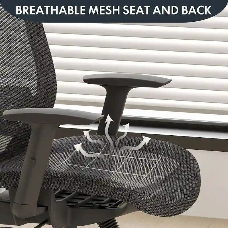 Ergonomischer Bürostuhl mit 360°-Drehfunktion, höhenverstellbarem Netzbezug, verstellbarer Kopfstütze, Lendenstütze und Armlehnen