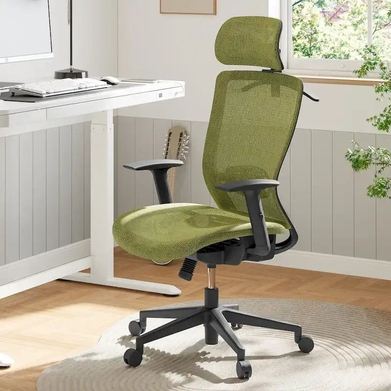 Ergonomischer Bürostuhl mit 360°-Drehfunktion, höhenverstellbarem Netzbezug, verstellbarer Kopfstütze, Lendenstütze und Armlehnen