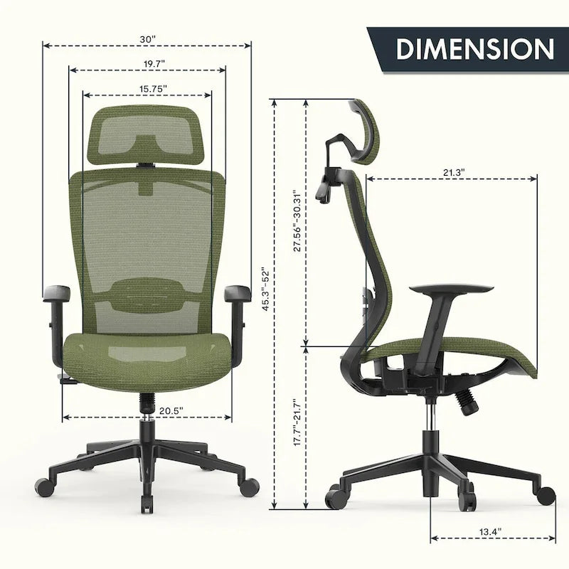 Ergonomischer Bürostuhl mit 360°-Drehfunktion, höhenverstellbarem Netzbezug, verstellbarer Kopfstütze, Lendenstütze und Armlehnen