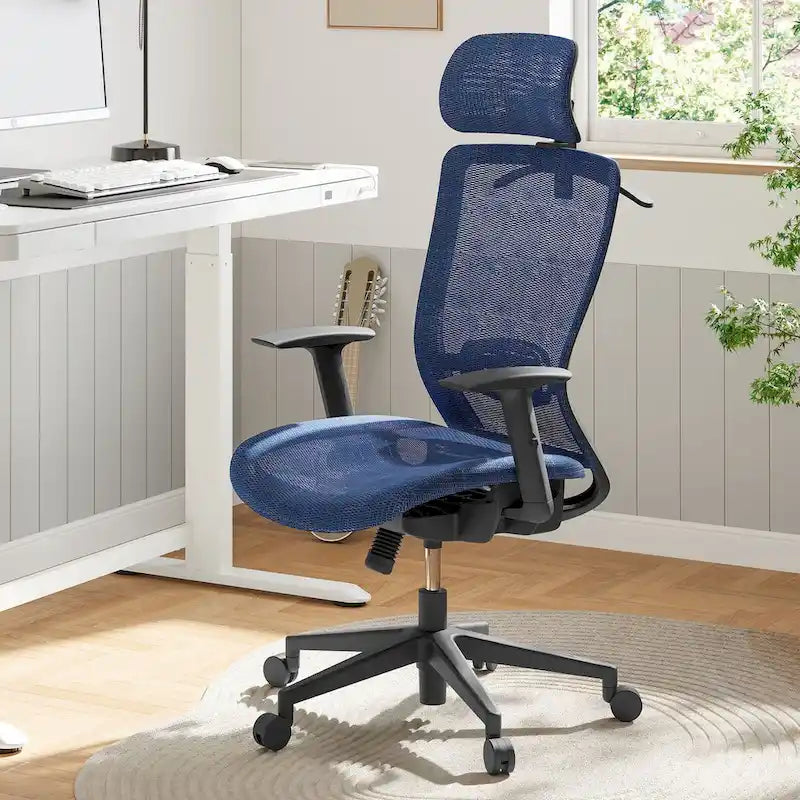 Ergonomischer Bürostuhl mit 360°-Drehfunktion, höhenverstellbarem Netzbezug, verstellbarer Kopfstütze, Lendenstütze und Armlehnen