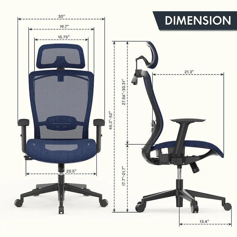 Ergonomischer Bürostuhl mit 360°-Drehfunktion, höhenverstellbarem Netzbezug, verstellbarer Kopfstütze, Lendenstütze und Armlehnen