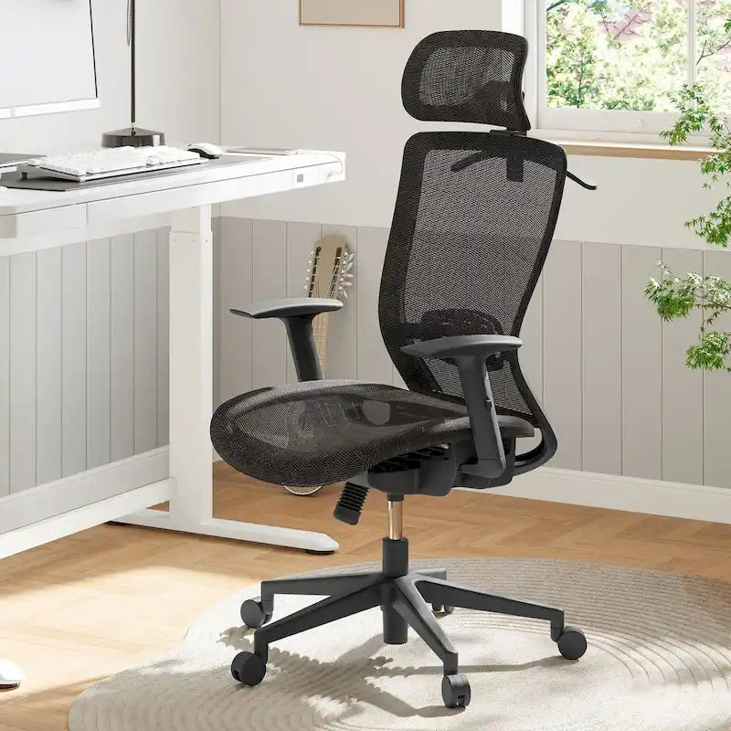 Ergonomischer Bürostuhl mit 360°-Drehfunktion, höhenverstellbarem Netzbezug, verstellbarer Kopfstütze, Lendenstütze und Armlehnen