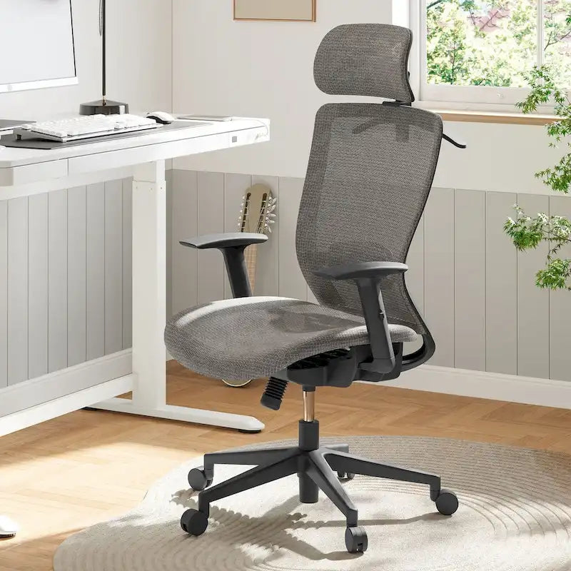 Ergonomischer Bürostuhl mit 360°-Drehfunktion, höhenverstellbarem Netzbezug, verstellbarer Kopfstütze, Lendenstütze und Armlehnen