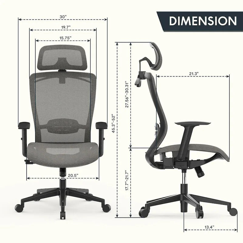 Ergonomischer Bürostuhl mit 360°-Drehfunktion, höhenverstellbarem Netzbezug, verstellbarer Kopfstütze, Lendenstütze und Armlehnen