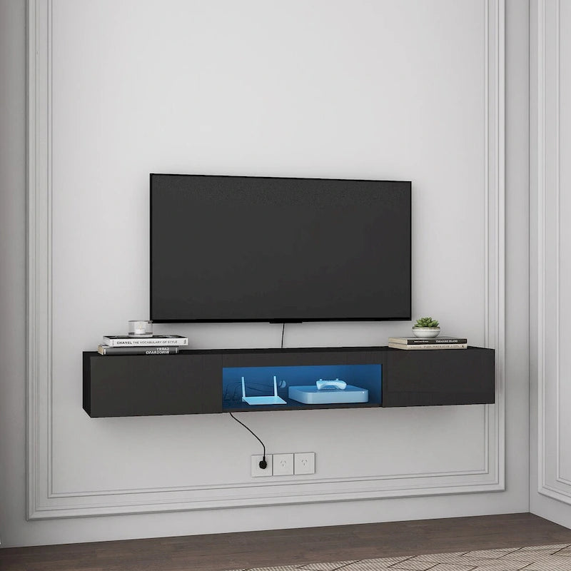 Schwebendes, wandmontiertes TV-Möbel mit 20-farbiger LED-Beleuchtung für 55 60 65 Zoll Fernseher