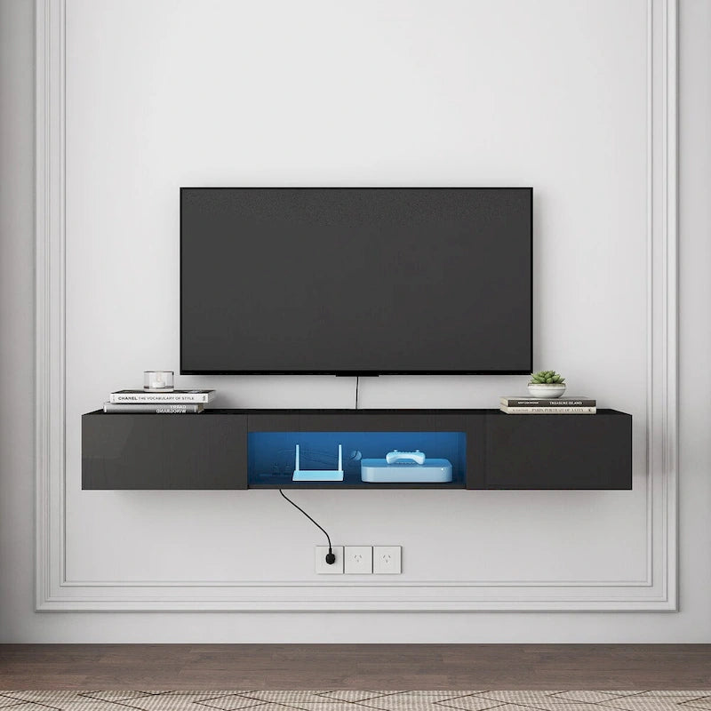 Schwebendes, wandmontiertes TV-Möbel mit 20-farbiger LED-Beleuchtung für 55 60 65 Zoll Fernseher
