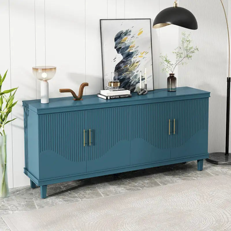 178 cm großes Schrankelement mit 4 Türen, passend für Wohnzimmer, Küche, Schlafzimmer und Flur, olivgrün, marineblau, pfauenblau