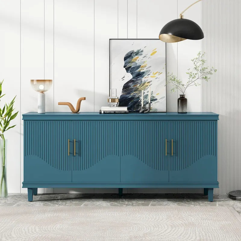 178 cm großes Schrankelement mit 4 Türen, passend für Wohnzimmer, Küche, Schlafzimmer und Flur, olivgrün, marineblau, pfauenblau