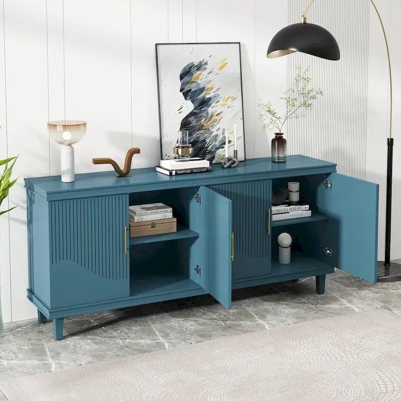 178 cm großes Schrankelement mit 4 Türen, passend für Wohnzimmer, Küche, Schlafzimmer und Flur, olivgrün, marineblau, pfauenblau