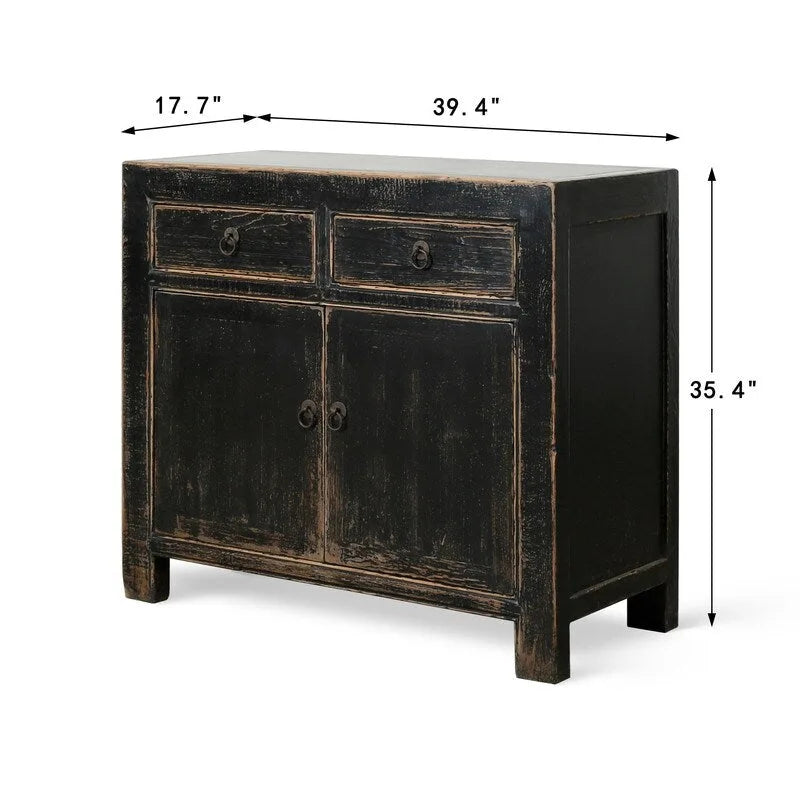 Schrank mit zwei Schubladen, Used-Look in Schwarz, 39x18x35H