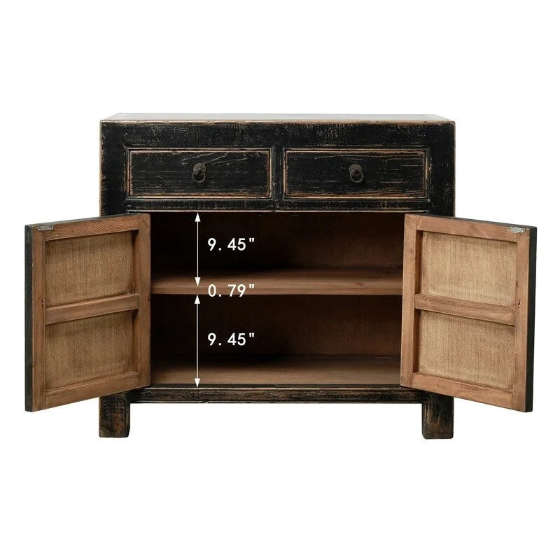 Schrank mit zwei Schubladen, Used-Look in Schwarz, 39x18x35H