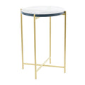 Table d’appoint à structure en X métallique / table d’appoint décorative (avec plateau en verre texturé) — doré ou noir
