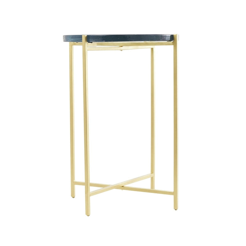 Metallener Beistelltisch/Akzenttisch mit X-Gestell (mit strukturierter Glasplatte) — Gold oder Schwarz